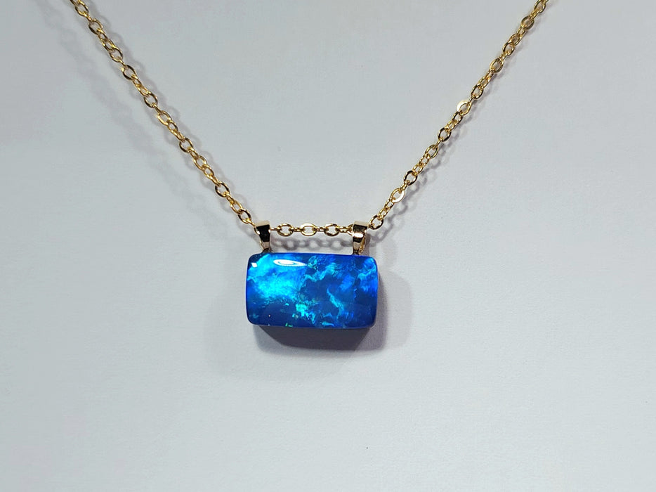 Minuit' Australian 14k Gold Deep Blue Opal Doublet Pendant Gift 0.83g P61