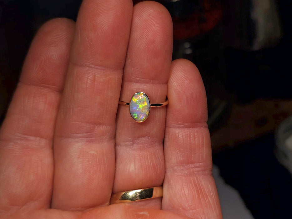 Raio' Rare Solid Australian Opal Ring 14K Gold Free Sizing 1.9g Q79