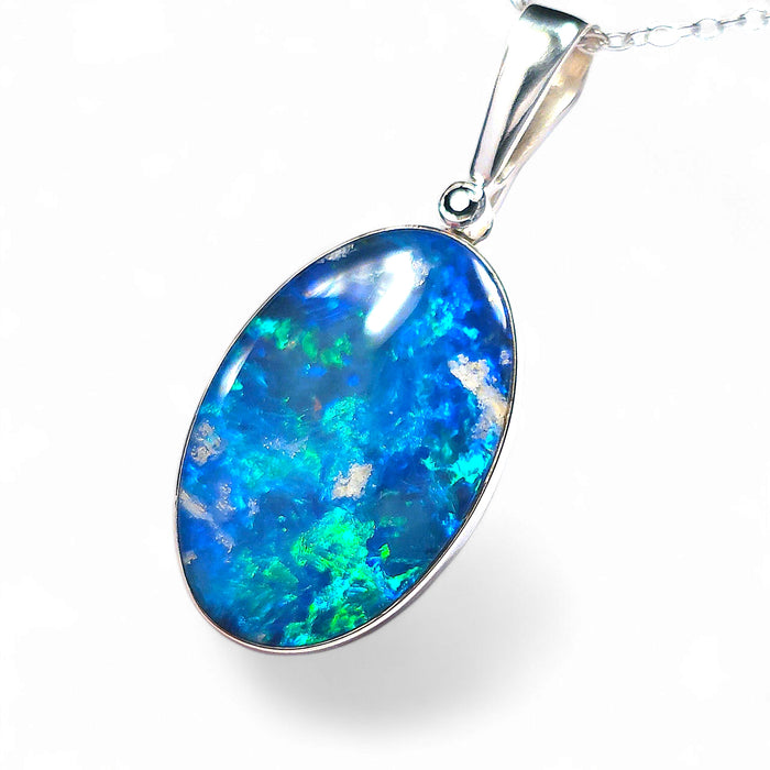 Tropos' Large Australian Silver Opal Pendant Natural Sapphire 18.3ct O56