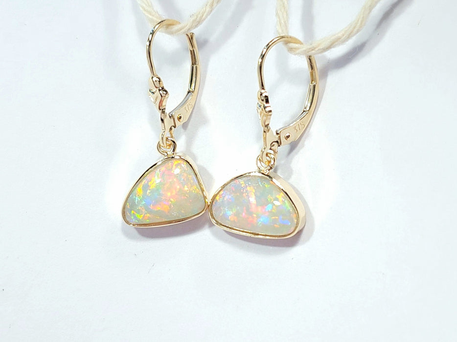 Fire Drops' Natural Australian Solid Gold Dangle Opal Earrings 2g Q82