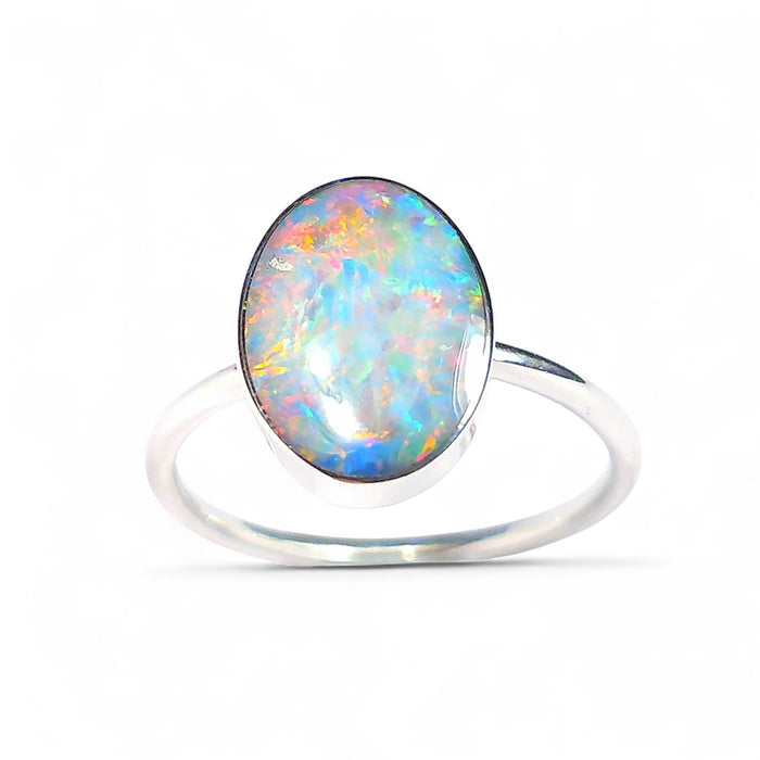 Ovali Fiore' Genuine Australian Opal Ring 925 Silver Sz 7 Free Re-Size P09