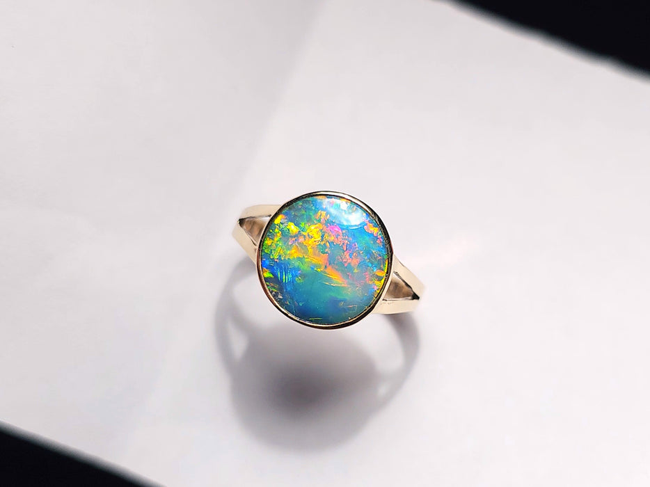 Neon Symphony' Australian Opal Ring Gem Doublet Gift 2g Solid 14k Sz 6 .5 J59