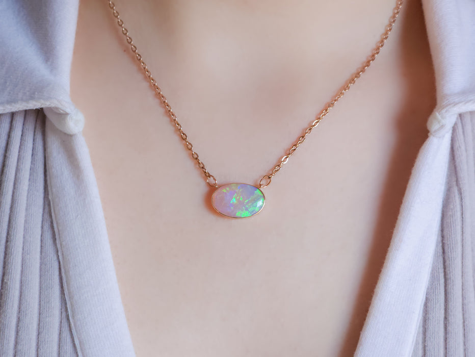 Rosa e Verde' Australian Solid Opal 14K Pink Gold Necklace 6.4ct M44