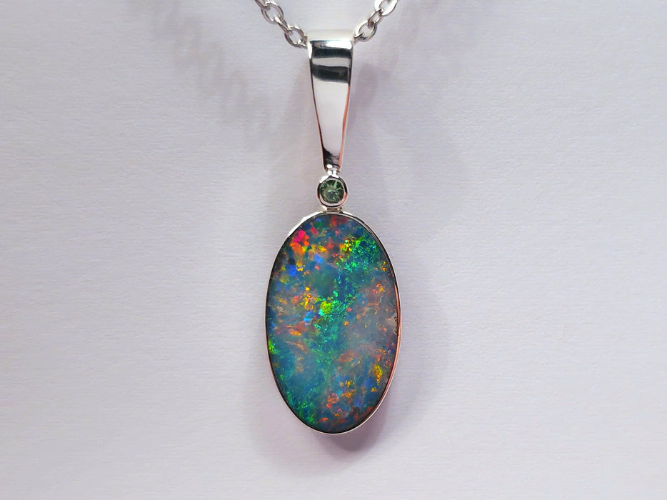 Tsavor' Australian Silver Opal Pendant Natural Tsavorite Garnet 10.3ct O52