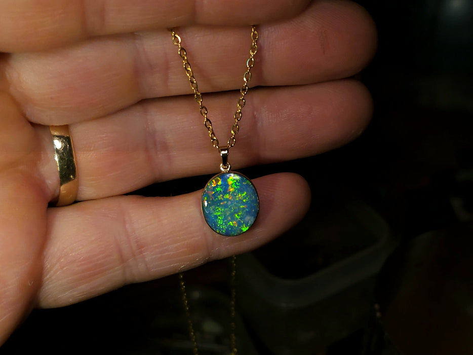 Sol3' Genuine Australian Opal Pendant 14k Gem Gift 1.2g P54
