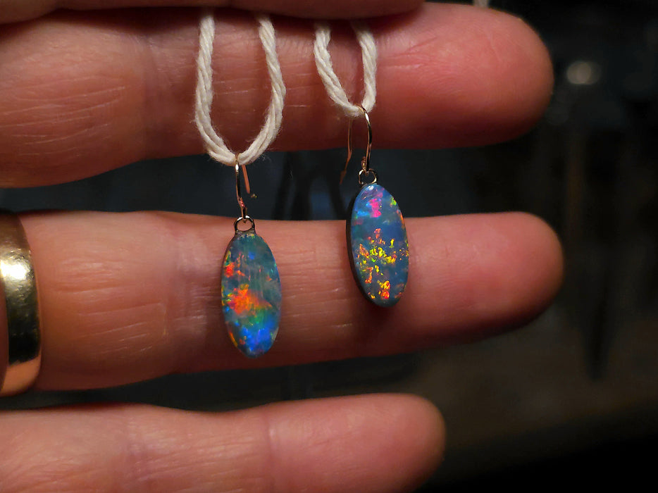 Sternenlohe' Australian Opal Dangle Doublet Earrings 14k Gold 6.6ct P21