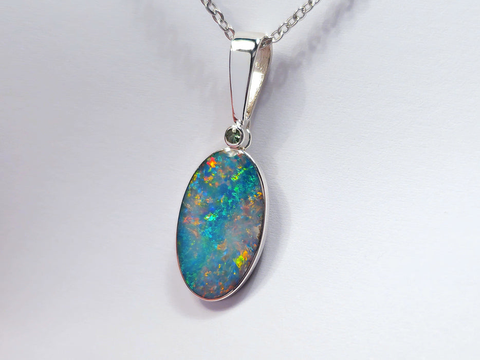 Tsavor' Australian Silver Opal Pendant Natural Tsavorite Garnet 10.3ct O52