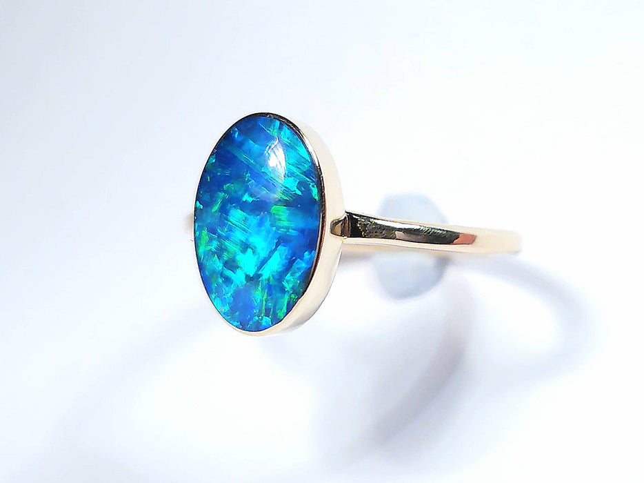 Bleu Noir' Rare Australian Opal Ring Inlay Gem 2g 14k US Size 6.25 M94