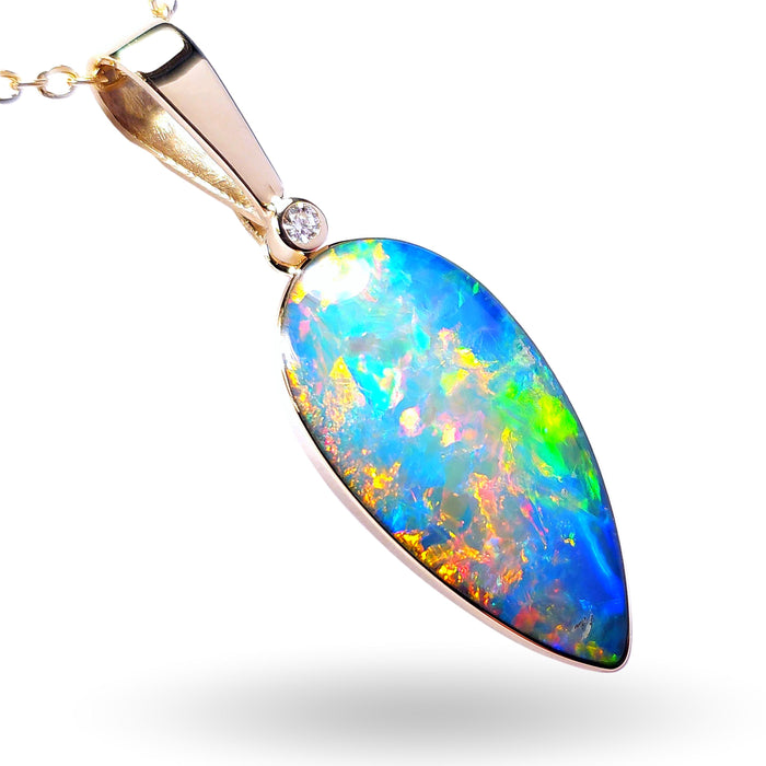 Iris Incendio' Australian Opal & Diamond Pendant Rare Gem Gift 18ct L33