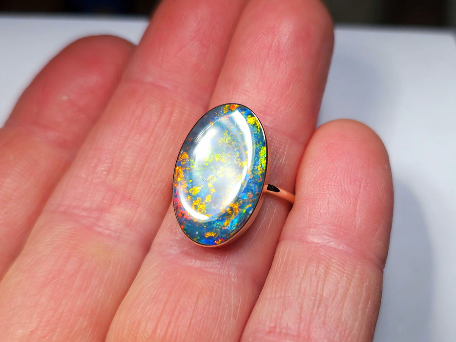 Supernova' 14k Gold Large Australian Opal Ring 3.2g Free Re-Size N25