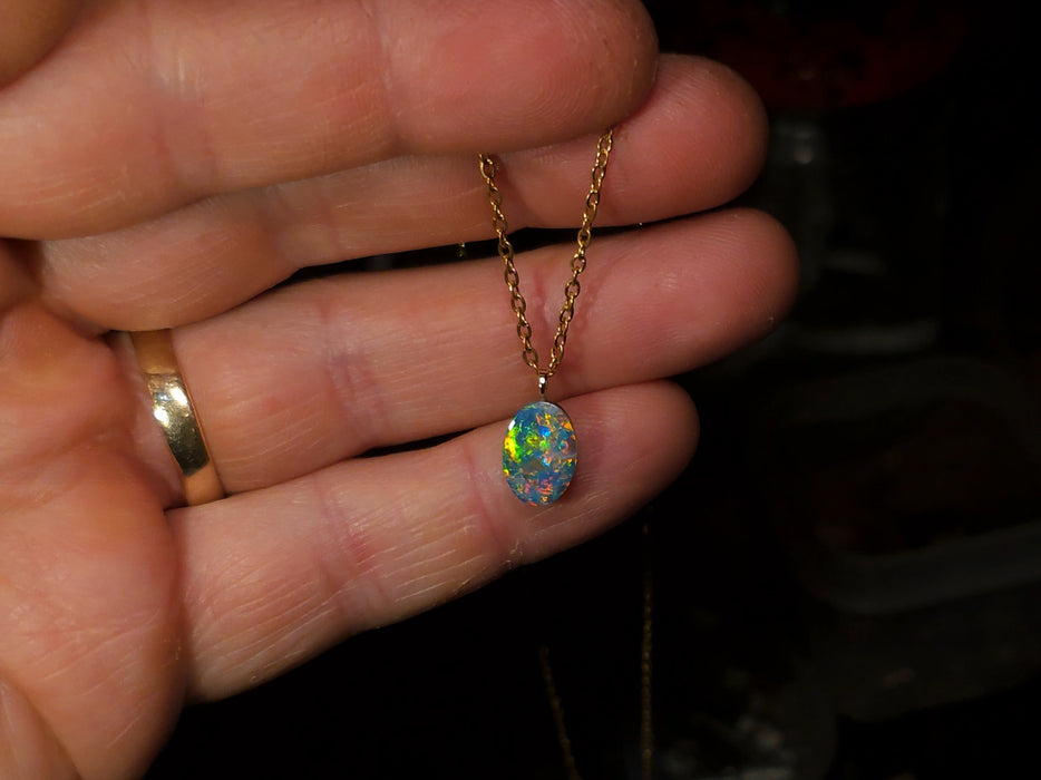 Piccolo Potente' Rare Australian 14k Gold Opal Doublet Pendant Gift 2.7 ct P82
