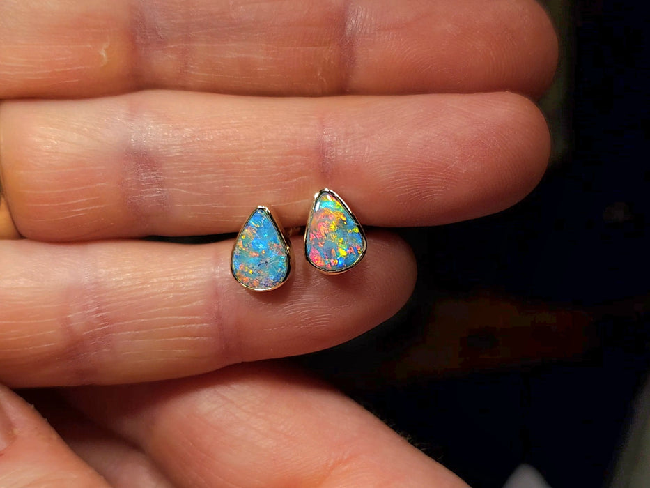 Kutjara Waru' Australian Stud Opal Earrings Inlay Jewelry Gem 14k 1.68gt Q84