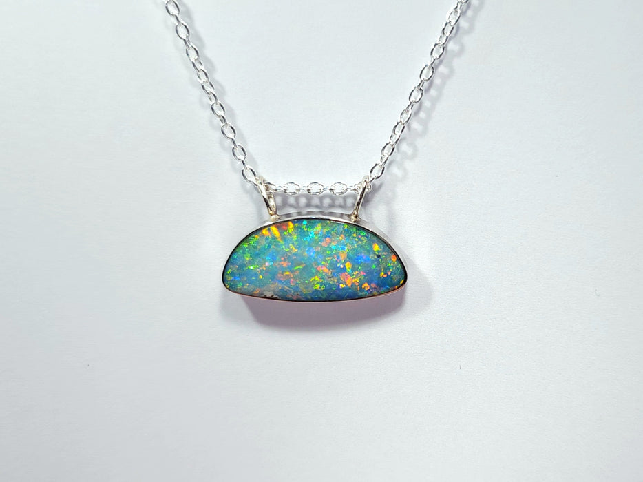 Asbru' Genuine Australian Opal Necklace 14K White Gold 1.9g Q76