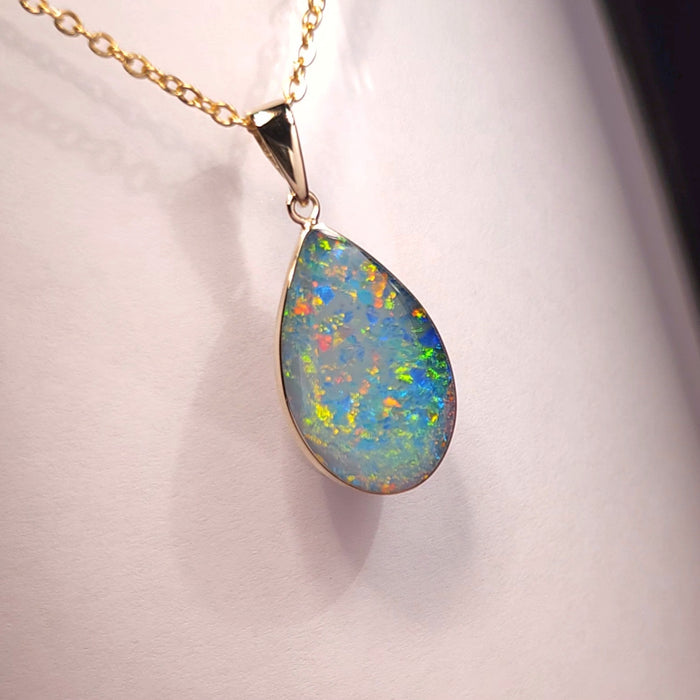 Flora Vista' Genuine Australian Opal Pendant 14K Gold 8.2ct K43