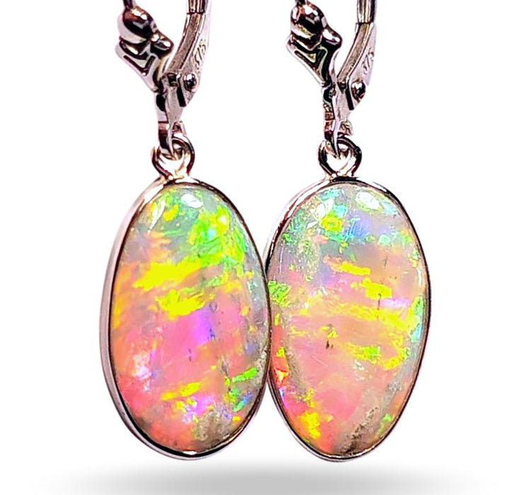 Surnaturel' Australian Solid White Gold Dangle Opal Earrings 10.45ct K46