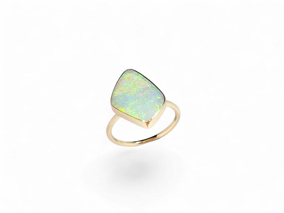 Cristalago' Rare Solid Australian Opal Ring 14 K Gold Free Sizing 2.56g Q80