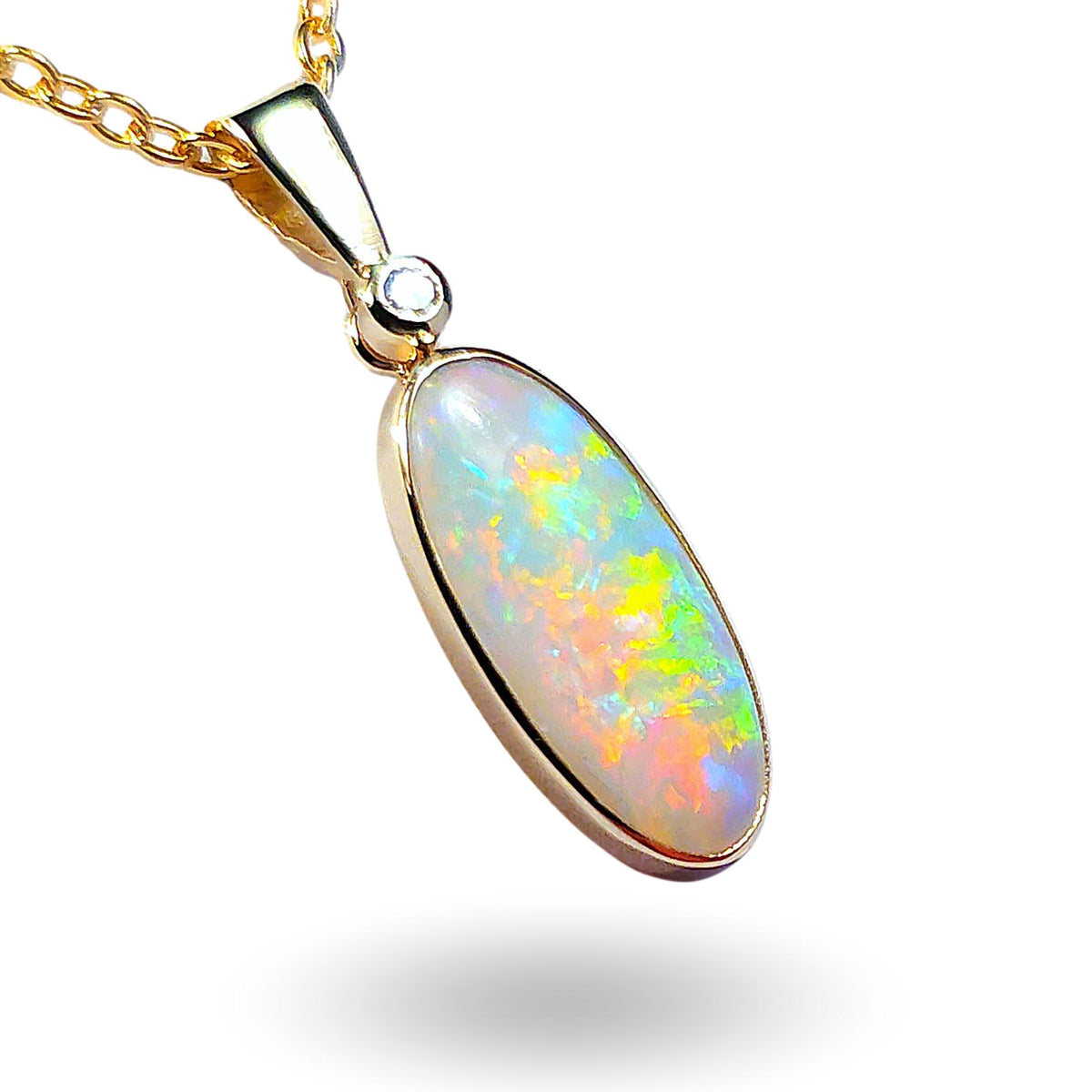 Chama Feroz' Australian Opal & Diamond Pendant Solid Gem Gift 4.6
