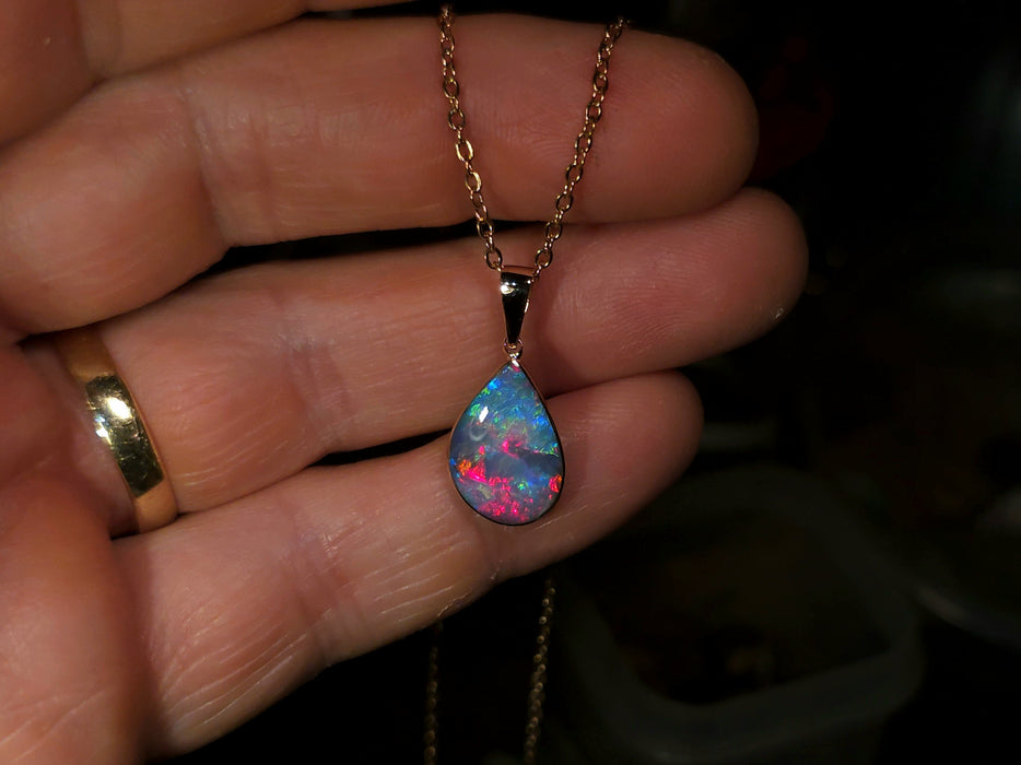 Pinkazu' Genuine Australian Opal Pendant 14k Rose Gold 1.3g O91