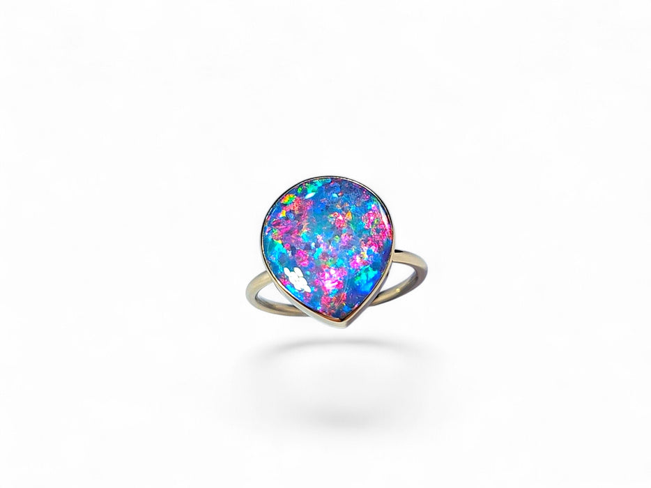 Sakura' Rare Super Gem 14k Gold Australian Opal Ring 2.8g Free-Size Q38