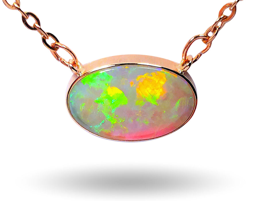 Rosa e Verde' Australian Solid Opal 14K Pink Gold Necklace 6.4ct M44