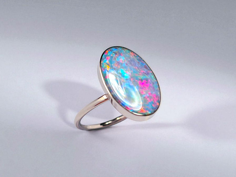 Carmesi Azure' 14k White Gold Australian Opal Ring 3g Free Re-Size O15