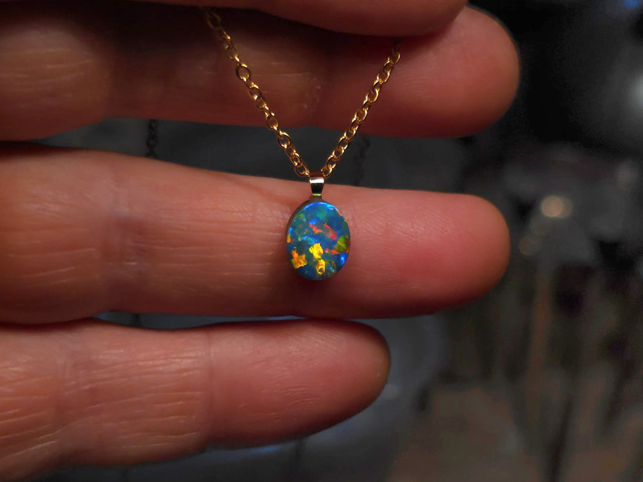 Aranyos' Rare Australian 14k Gold Opal Doublet Pendant Gift 2.5 carat P17
