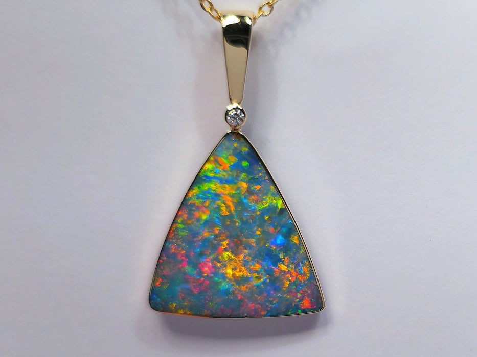 Tri Majesta' Large Genuine Australian Opal and Diamond Pendant 19.8ct M51