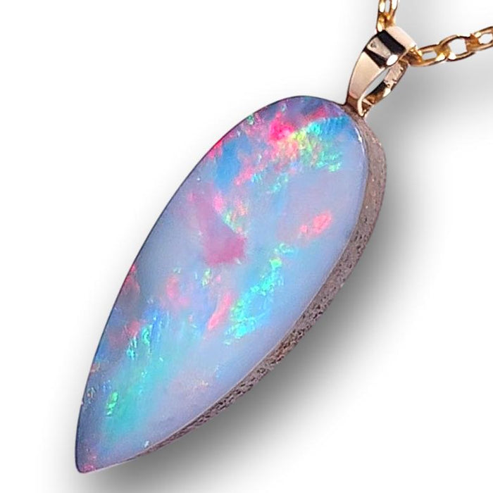 Aqua Fuschia' Genuine Australian Opal Doublet Pendant 14k Gold 7.8ct J64