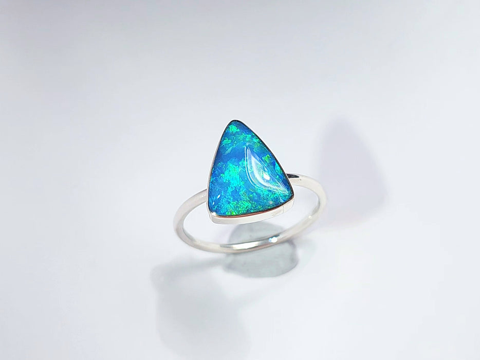 Lumen Viridis' Genuine Australian Opal Ring 925 Silver Free -Size 2.1g P42