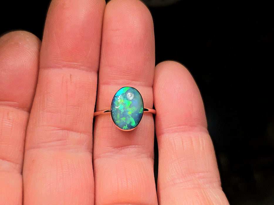 Verde Flor' 14k Pink Gold Rare Australian Opal Ring 2.4g Free Re-Size O29