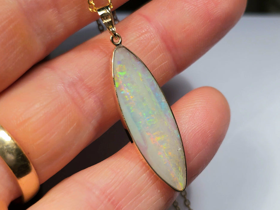 Marquise' Natural Australian Solid Opal 14K Gold Pendant 9ct N01