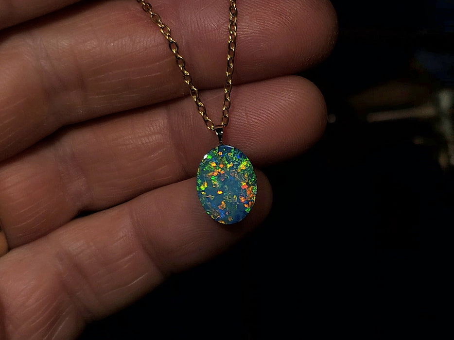 Niji Iris' Rare Australian 14k Gold Opal Doublet Pendant Gift 0.95g Q18