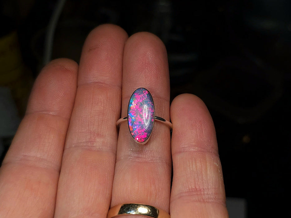 Sol Rosa' Genuine Australian Opal Ring 925 Silver Sz 7 Free Re-Size P40