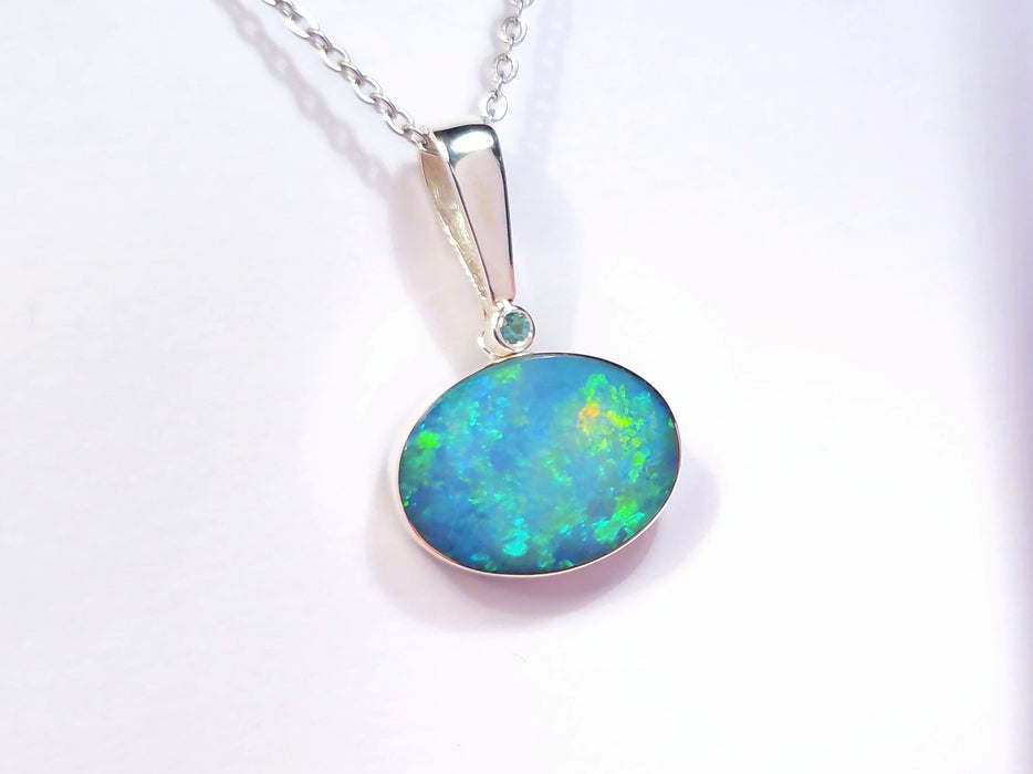 Emerald Orb' Australian Silver Opal Pendant Natural Emerald 12ct P03