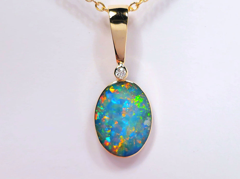 Belleza Clasica' Australian Opal & Diamond Pendant Rare Gem Gift 10. 8ct M21