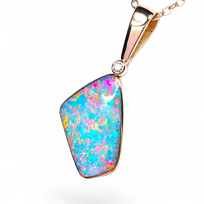 Rosaregale' Australian Opal & Diamond Pendant Gem Gift 14k Pink Gold 12ct O37