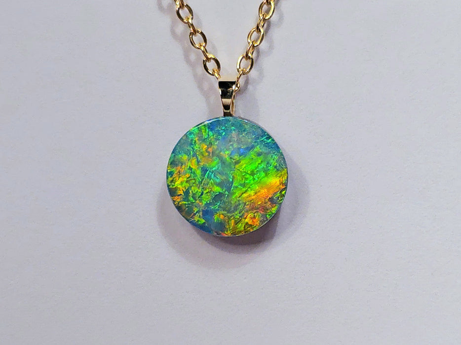 Fire Orb' Rare Australian 14k Gold Opal Doublet Pendant Gift 4.3carat O07