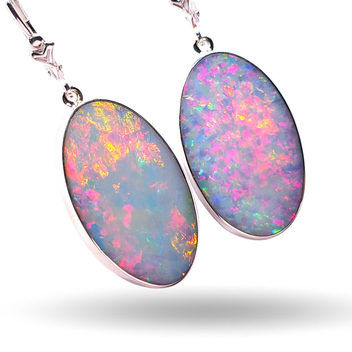 Pink Belle' Large Australian Opal Dangle Earrings Silver Gift 32.5 ct L19