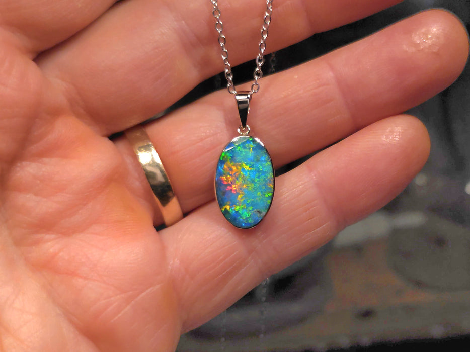Feu Blanc' Rare Australian Opal Pendant 14k White Gold Gift 8.8ct O96