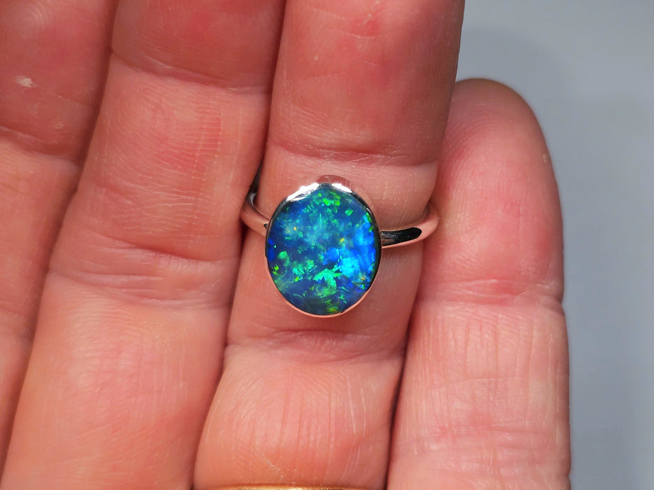 Blue Marble' Genuine Australian Opal Ring Sterling Silver Sz 7 Free Re-Size N32