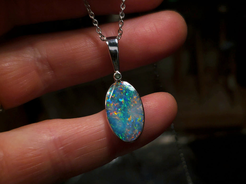 Tsavor' Australian Silver Opal Pendant Natural Tsavorite Garnet 10.3ct O52