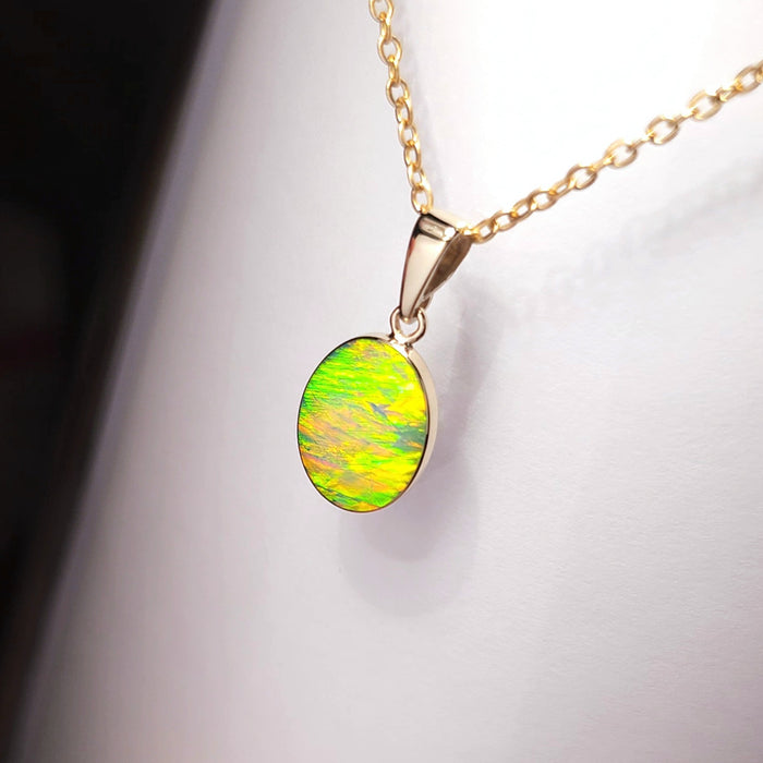 Ether' Genuine Rare Australian Opal Pendant 14K Gold 4.9ct K58