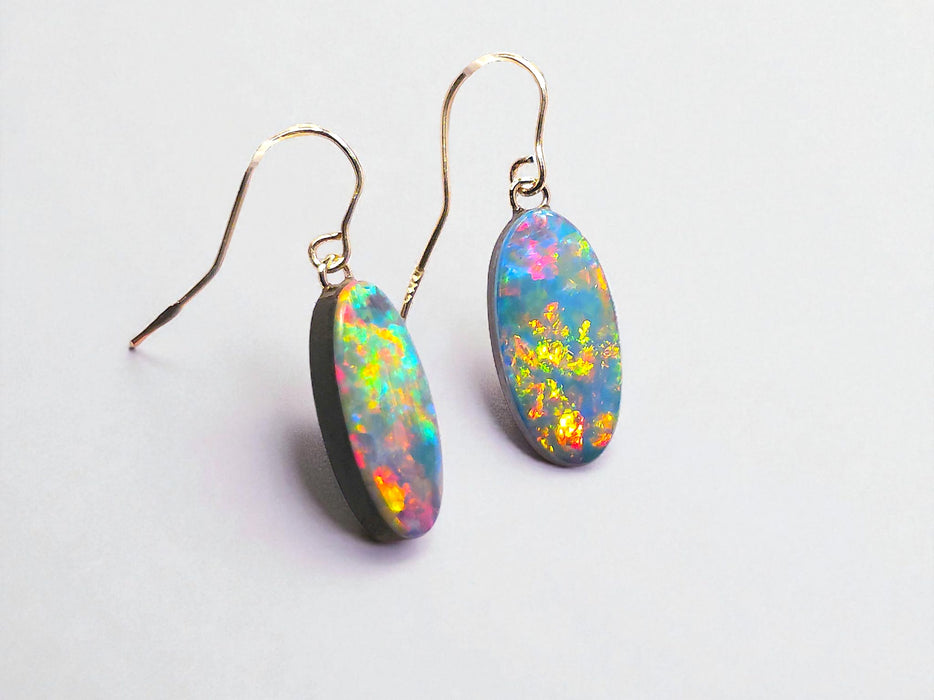 Sternenlohe' Australian Opal Dangle Doublet Earrings 14k Gold 6.6ct P21