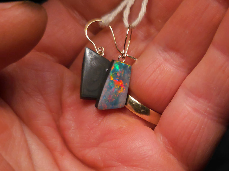 Avant Garde' Australian Opal Dangle Doublet Earrings 14k Gold 9.5ct P13
