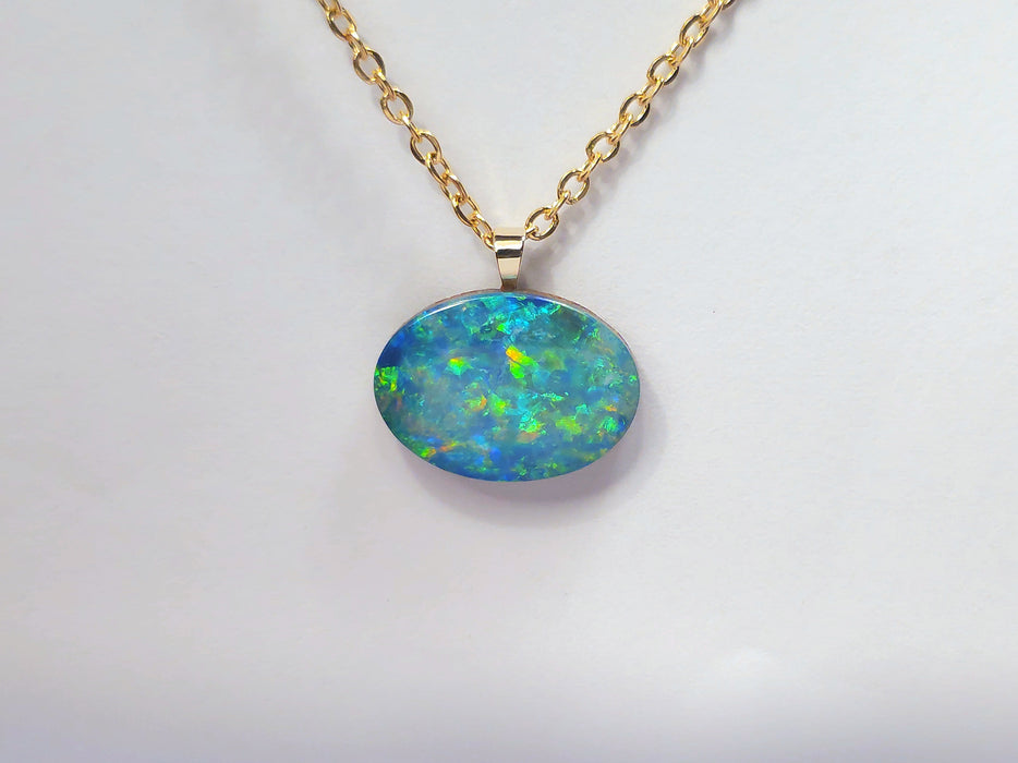 Galaxia Verde' Australian Opal Pendant 14k Gold Doublet Gift 5ct M77