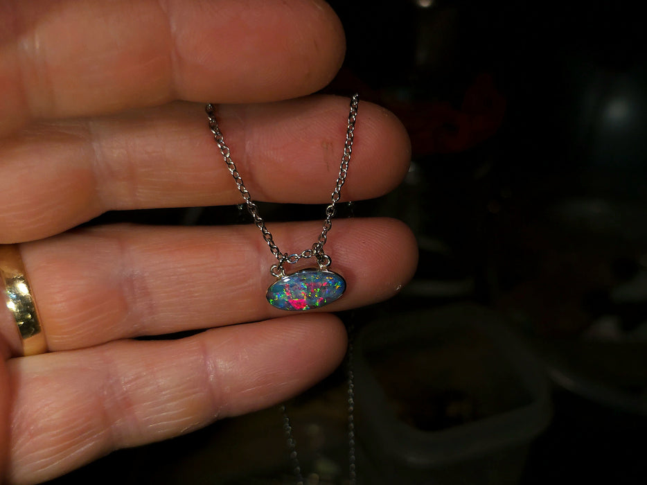 LIberte' Genuine Australian Opal Necklace 14K White Gold 4.4ct P71