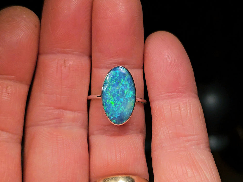 Fluant' Genuine Australian Opal Ring 925 Silver Sz 7 Free Re-Size O30