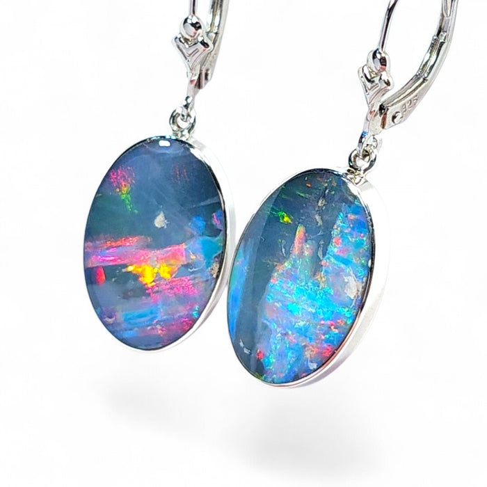 Asgard' Australian Opal Dangle Earrings Silver Inlay Gift 4.34g Q62