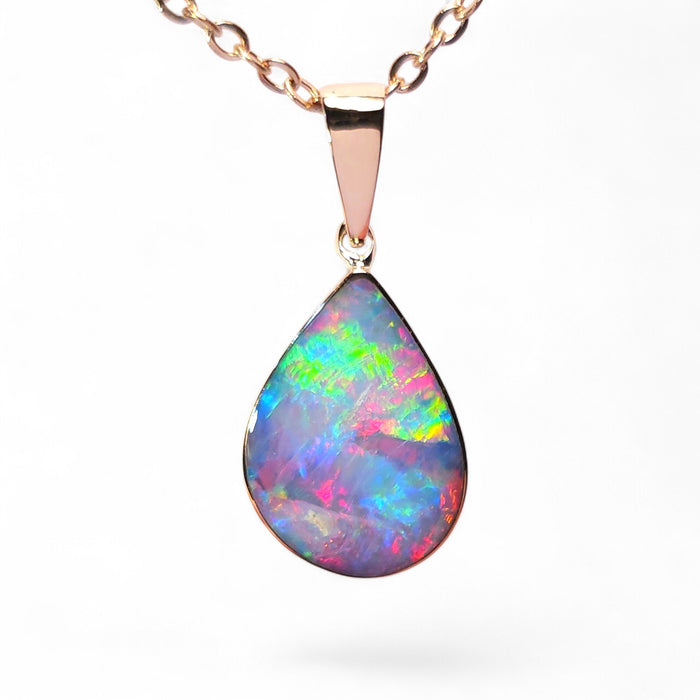 Pinkazu' Genuine Australian Opal Pendant 14k Rose Gold 1.3g O91
