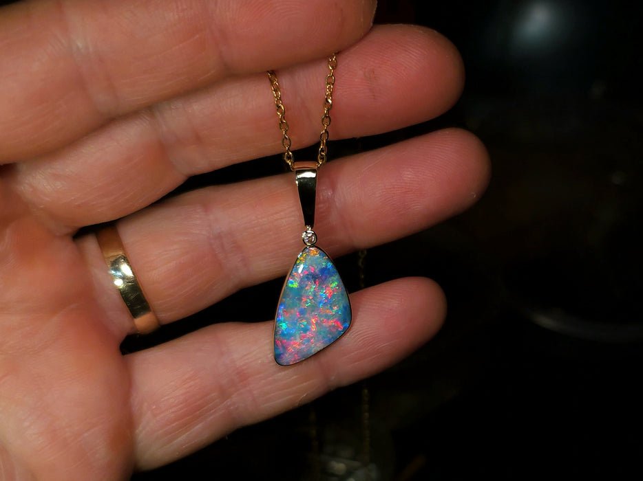 Diamagente' Rare Super Gem Opal & Diamond Pendant 14k Gold 2.8g P65